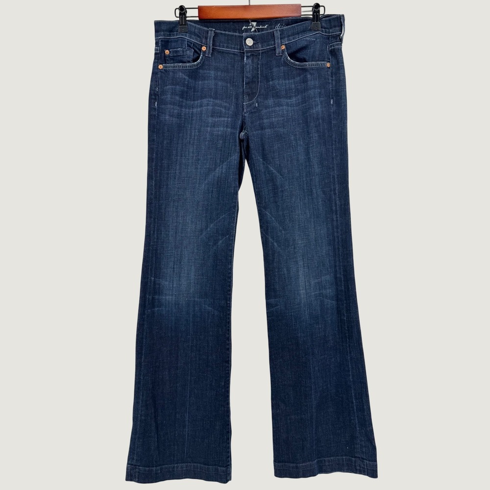 7 For‎ All Mankind Dojo Jeans Women 31x33 Dark Wash Wide Leg Flare Stretch
